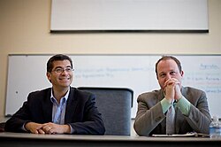 Polis (right) with then-Representative Xavier Becerra of California in Westminster, Colorado