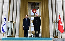 Erdoğan during a state visit of Israeli President Isaac Herzog to Turkey, 9 March 2022