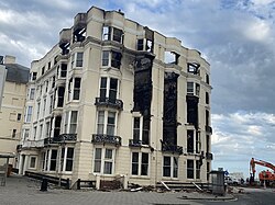 The hotel's west façade on 19 July 2023