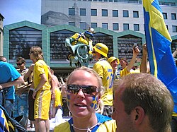 Sweden national team supporters during the 2006 FIFA World Cup in Dortmund, Germany