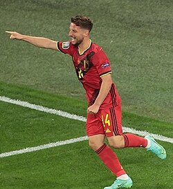 Mertens after a Belgium goal in 2021