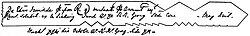 Diagram of an Exchequer tally issued in 1739, inscribed in Latin and with notches indicating receipt of £236 4s 3½d.