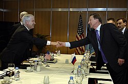 U.S. Secretary of Defense and former Director of Central Intelligence Robert Gates meeting with Russian Minister of Defense and ex-KGB officer Sergei Ivanov, 2007
