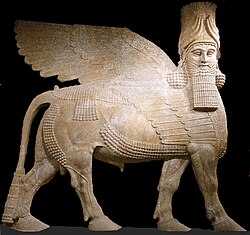 A giant lamassu from Sargon II's palace at Dur-Sharrukin