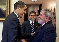 U.S. President Barack Obama greets Lula in the Oval Office, 2009
