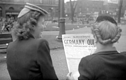 The front page of The Montreal Daily Star announcing the German surrender