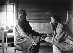 Karelian poem singing brothers Poavila and Triihvo Jamanen reciting traditional Finnish folk poetry, Russia, 1894.