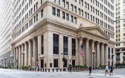 The Federal Reserve Bank of Chicago, one of twelve Federal Reserve Banks, at the heart of Chicago's financial center.