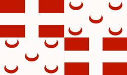 Flag of the Maltese corsairs, as shown in various period reproductions in Liam Gauci's In the Name of the Prince: Maltese Corsairs 1760–1798