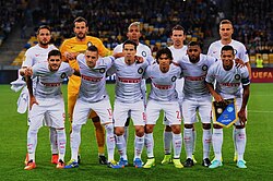 Inter lining up before a Europa League match against Dnipro on 18 September 2014