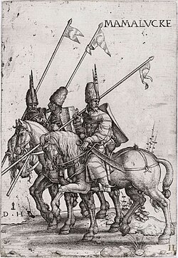 Mamluk lancers, early 16th century (etching by Daniel Hopfer). British Museum.