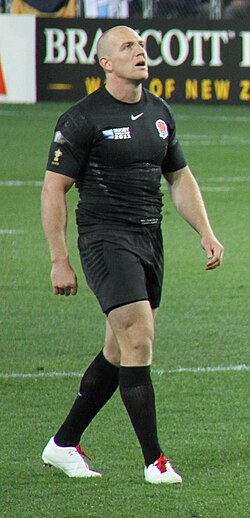 Mike Tindall wearing England's black away kit at the 2011 Rugby World Cup