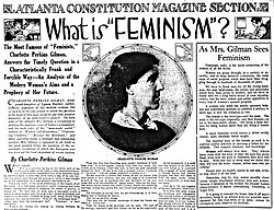 Charlotte Perkins Gilman (pictured) wrote these articles about feminism for the Atlanta Constitution, published on December 10, 1916.
