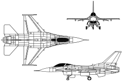 3-view drawing of an F-16