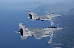 Two F-15s over the coast of Oregon