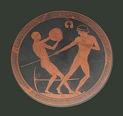 Ancient Greek pottery showing the javelin and the discus throw