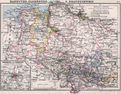 The Duchy of Brunswick and neighbouring states in 1905