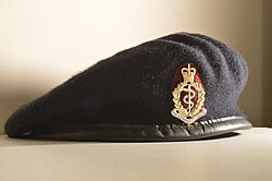 Beret and cap badge used by the RAMC until its amalgamation in November 2024