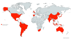 Map showing countries which host an Ultra Music Festival as of 2018