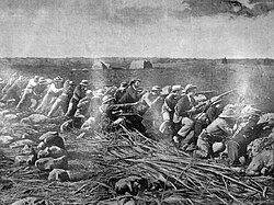 Picture from The Graphic of Boers firing from their trenches at the siege