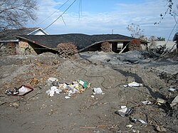 Ruined house in flood silt near the London Avenue Canal after the Hurricane Katrina levee failure disaster