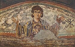 Virgin and Child. Wall painting from the early catacombs, Rome, 4th century.