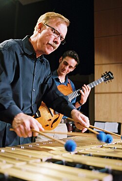 Gary Burton, using his namesake grip, with guitarist Julian Lage.