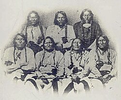A delegation of Cheyenne, Kiowa, and Arapaho chiefs in Denver, Colorado on September 28, 1864. Black Kettle is in the front row, second from left.