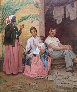 A Redenção de Cam (Redemption of Ham), by Galician painter Modesto Brocos, 1895, Museu Nacional de Belas Artes. (Brazil) The painting depicts a black grandmother, mulatta mother, white father and their quadroon child, hence three generations of hypergamy through racial whitening.