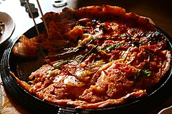 Kimchi-buchimgae, a savory Korean pancake with kimchi
