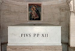 The Pope of Mary: A Madonna and Child, added by John Paul II in 1982, hangs over the tomb of Pius XII.