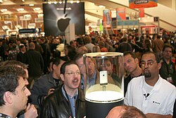 The newly announced first-generation iPhone was on display at the 2007 MacWorld Expo.