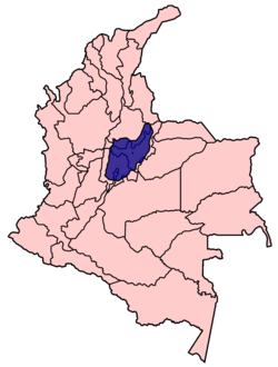 Location of the Muisca Confederation on the map of the Republic of Colombia.
