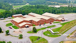 An aerial photo of a Union County Middle School in Blairsville, Georgia