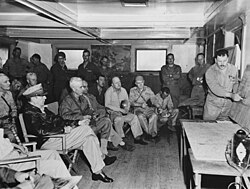 MacArthur at the 1st Marine Division headquarters in Inchon in September 1950
