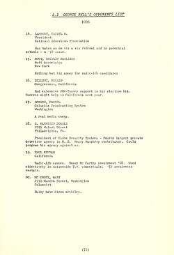 "A real media enemy": Schorr is listed on page three of Nixon's Enemies List, compiled by Charles Colson and written by George T. Bell.