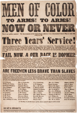 A printed broadside recruiting men of color to enlist in the U.S. military after the Emancipation Proclamation in 1863 (Philadelphia, Pennsylvania).