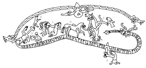 While also featuring a runic inscription detailing the erection of a bridge for a loved one, the 11th-century Ramsung carving is a Sigurd stone that depicts the legend of Sigurd.