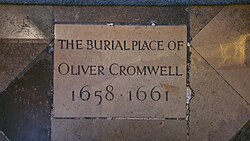Burial place of Oliver Cromwell in Westminster Abbey from 1658 to 1661