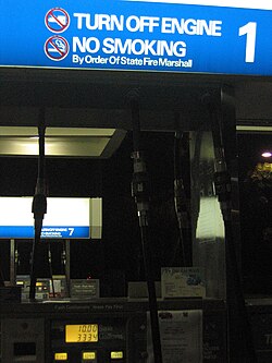 A no smoking sign at a filling station