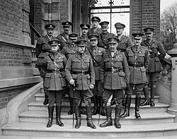 Sir Douglas Haig with his army commanders and their chiefs of staff, November 1918. Front row, left to right: Sir Herbert Plumer, Sir Douglas Haig, Sir Henry Rawlinson. Middle row, left to right: Sir Julian Byng, Sir William Birdwood, Sir Henry Horne. Back row, left to right: Sir Herbert Lawrence, Sir Charles Kavanagh, Brudenell White, Percy, Louis Vaughan, Archibald Montgomery-Massingberd, Hastings Anderson.
