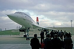 British Airways' first Concorde at Heathrow Airport, on 15 January 1976