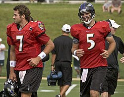 Joe Flacco (right) and Kyle Boller during 2008 training camp.