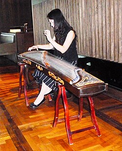 Woman playing guzheng in Taipei (2010).