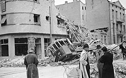 Bomb-damaged buildings in Belgrade in April 1941