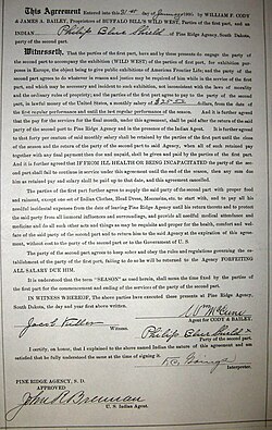 Wild West show contract of Philip Blue Shield, 1906