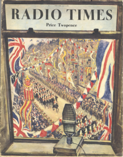 Cover of the 7 May 1937 edition of Radio Times, drawn by C. R. W. Nevinson, marking the first coronation to be broadcast, and partially televised, live