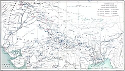 A map of the Indian mutiny, showing the position of troops on 1 May 1857