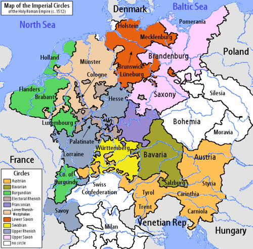 A map of the Empire showing division into Circles in 1512