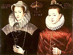 James (right) depicted aged 17 beside his mother, 1583. In reality, they were separated when he was still a baby.